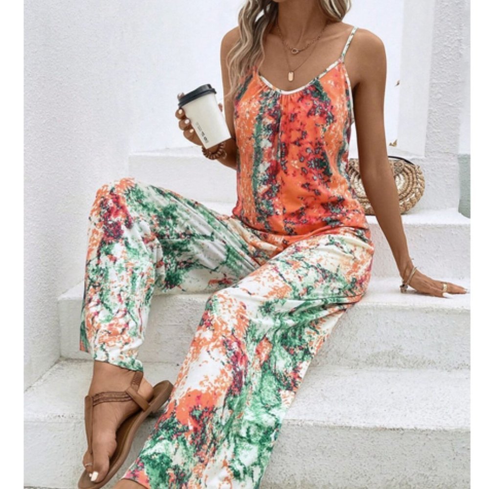 Boho Tie Dye Wide leg Jumper Jumpsuit MultiColor - Picture 2 of 7